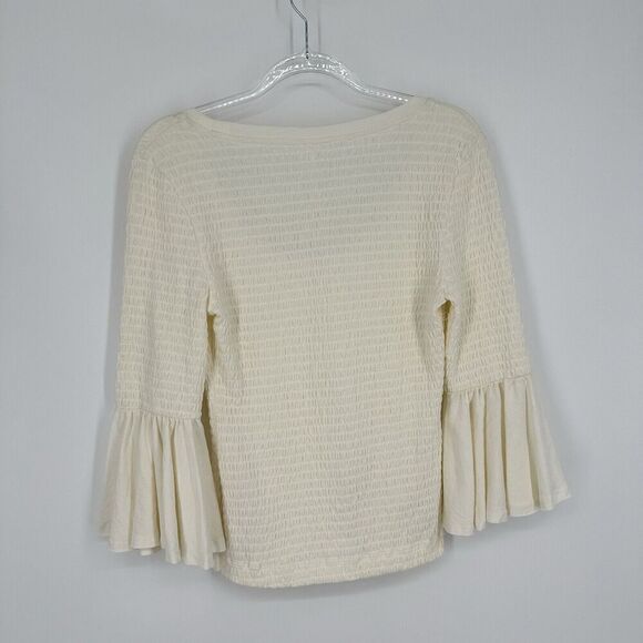 Anthropologie Smocked Bell-Sleeve Top Shirt Ivory Women’s Size Extra Small - Picture 6 of 12